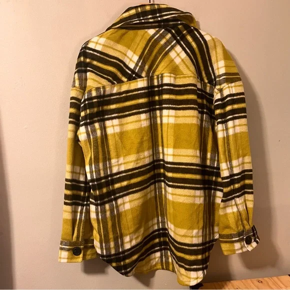 A.N.A Oversized Shacket, Chartreuse and black plaid, size large - Picture 6 of 6